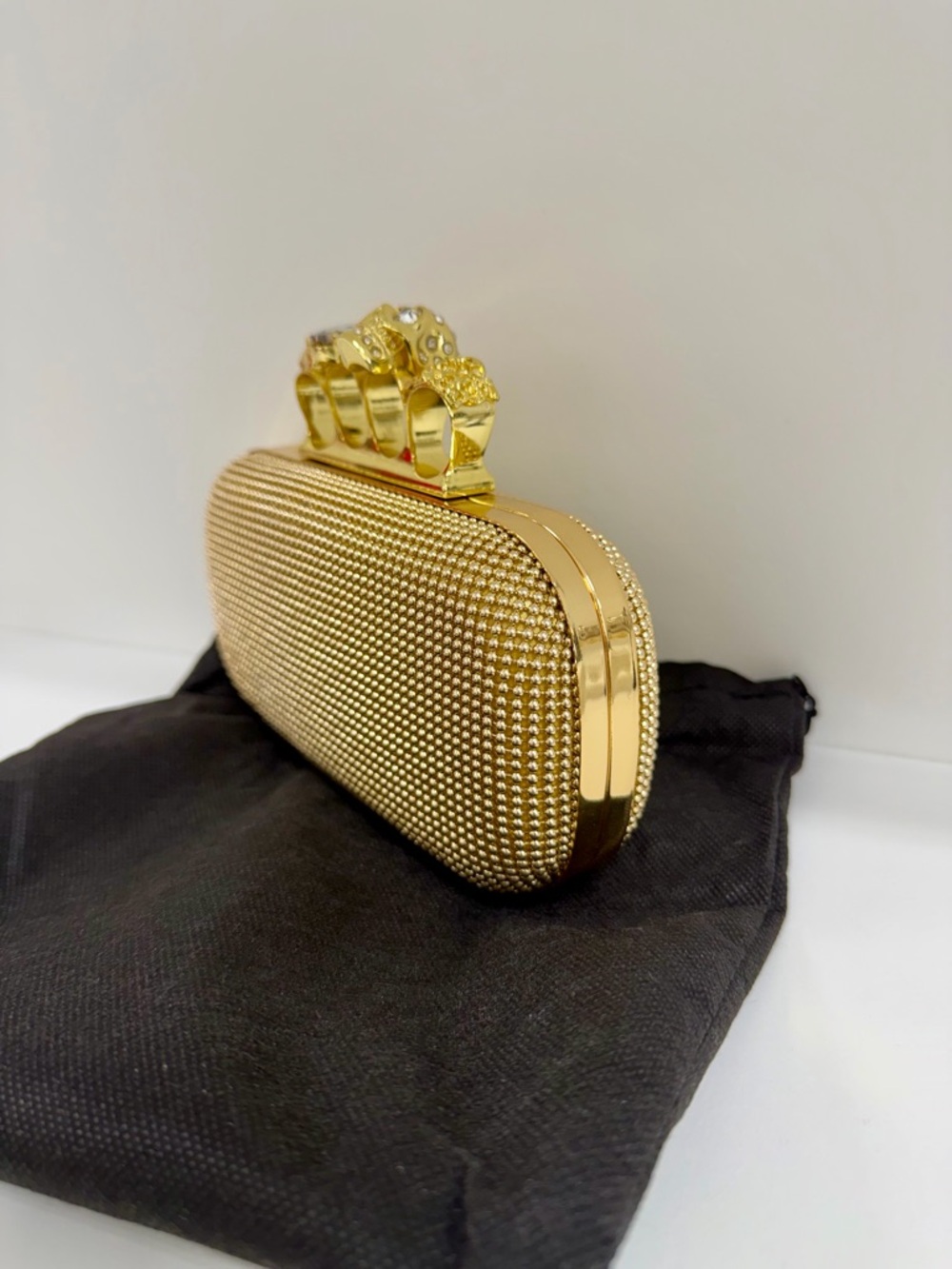 Gold Rhinestone Skull Knuckle Clutch Bag | Statement Evening Bag | NWOT - Picture 5 of 11